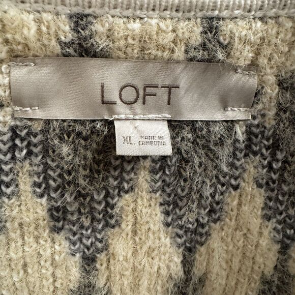 Loft Cream Nordic Fair Isle Collared Split Neck Soft & Cozy Sweater XL - Picture 5 of 16